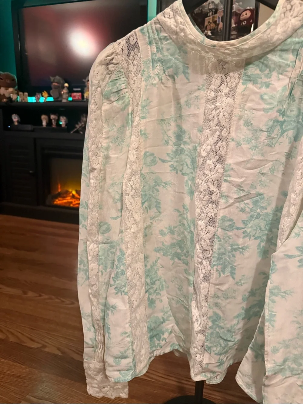 Loveshackfancy- White and Light Blue Floral Lace Blouse